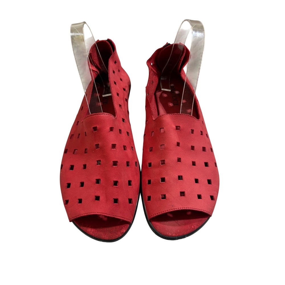 Sesto Meucci Red Suede Laser Cut Open Toe Sandals Italy  Zip Flats Womens 11 M